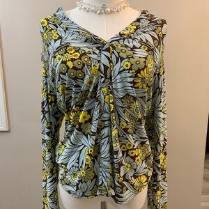 INC International Concepts Floral Blouse - Yellow and Gray